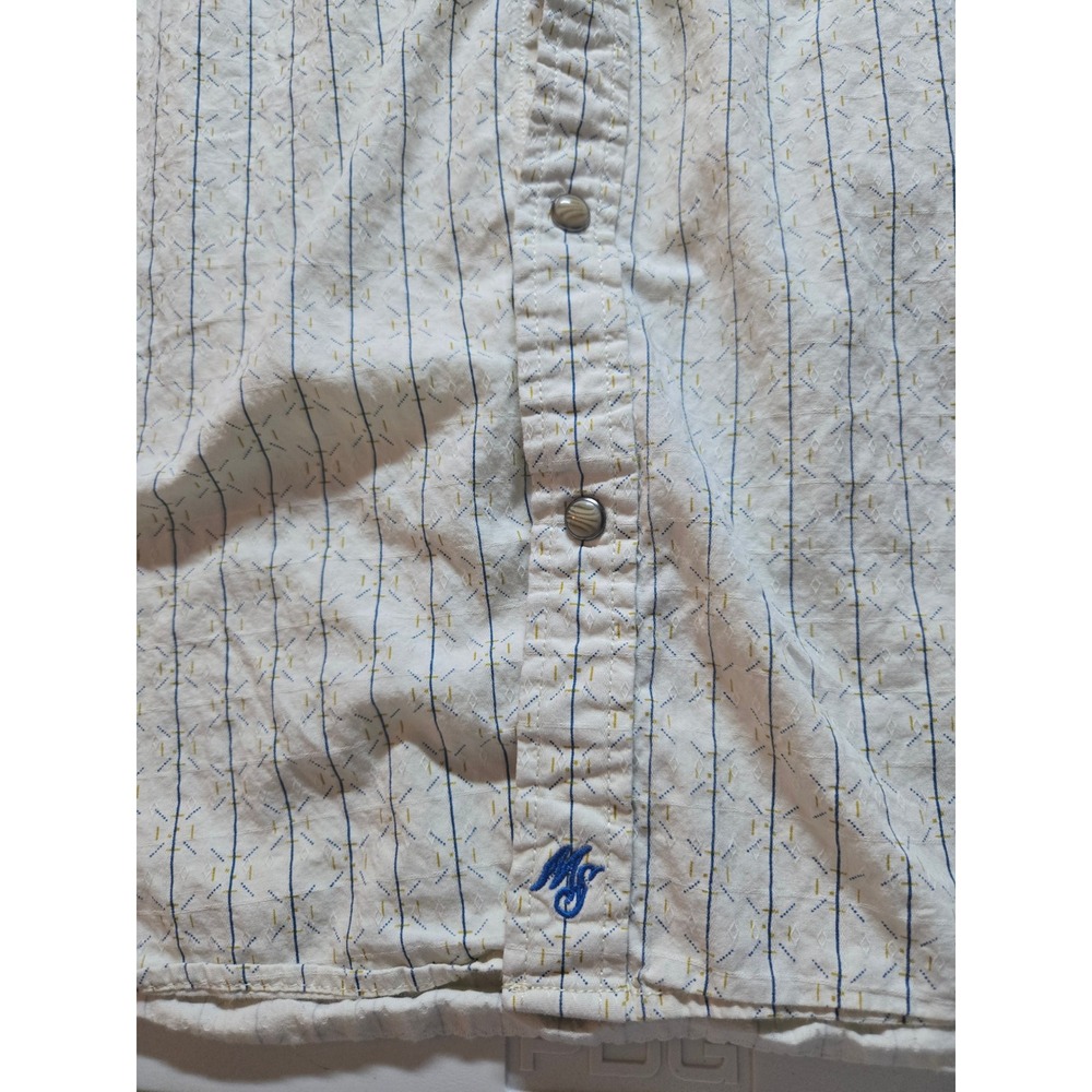 Moon Shine Western Shirt Mens XL Beige Blue Stripe Snap Front Casual Long Sleeve - Picture 2 of 7